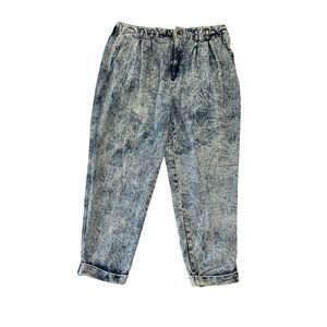 Together! Acid Wash Pleated High Rise Tapered Denim Pants Mom Jeans Vintage 80s